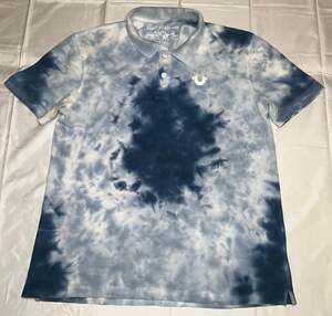 True Religion Men's Tie Dye Blue and White Pride Polo Shirt L